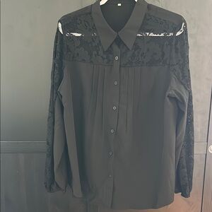 Black Long Sleeve Embellished Button Down Shirt